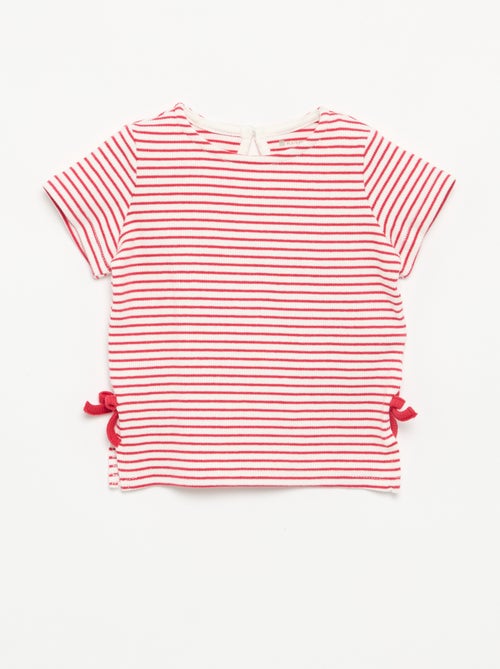 Gestreept T-shirt met korte mouwen en strikjes - Kiabi