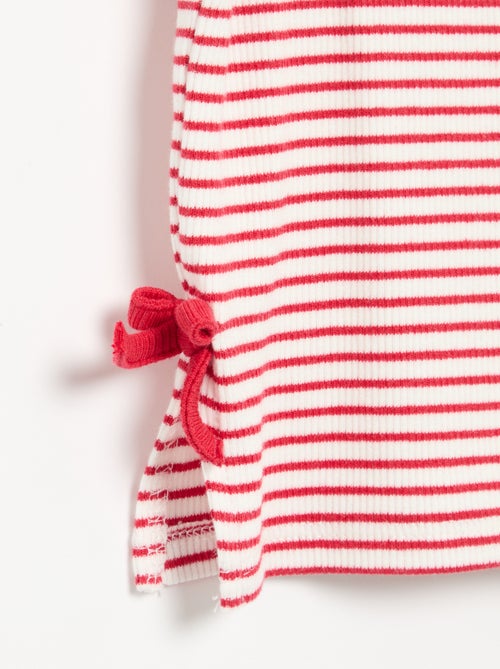 Gestreept T-shirt met korte mouwen en strikjes - Kiabi