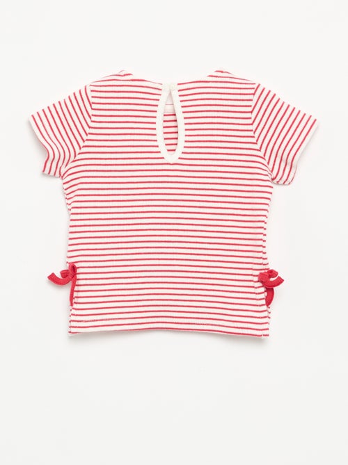 Gestreept T-shirt met korte mouwen en strikjes - Kiabi