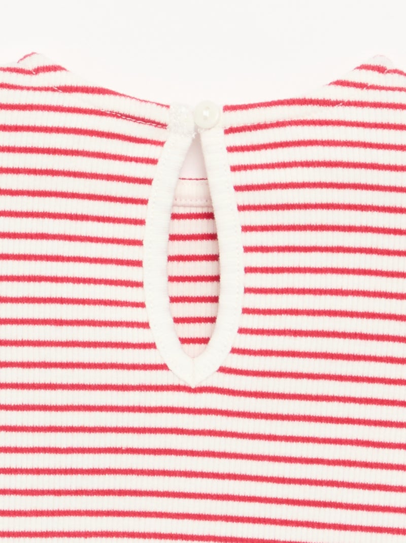 Gestreept T-shirt met korte mouwen en strikjes Rood - Kiabi