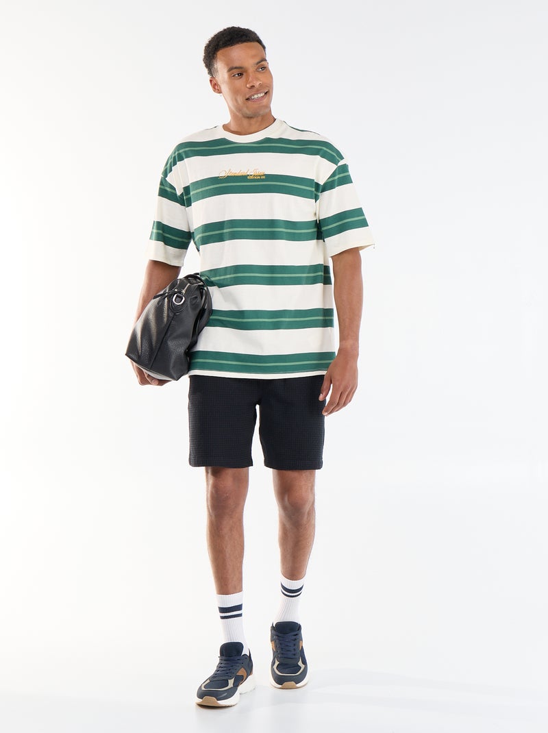 Gestreept T-shirt met korte mouwen Groen - Kiabi