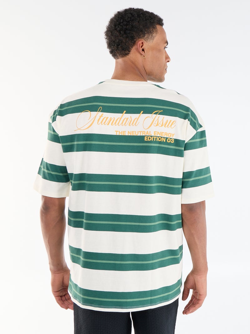 Gestreept T-shirt met korte mouwen Groen - Kiabi