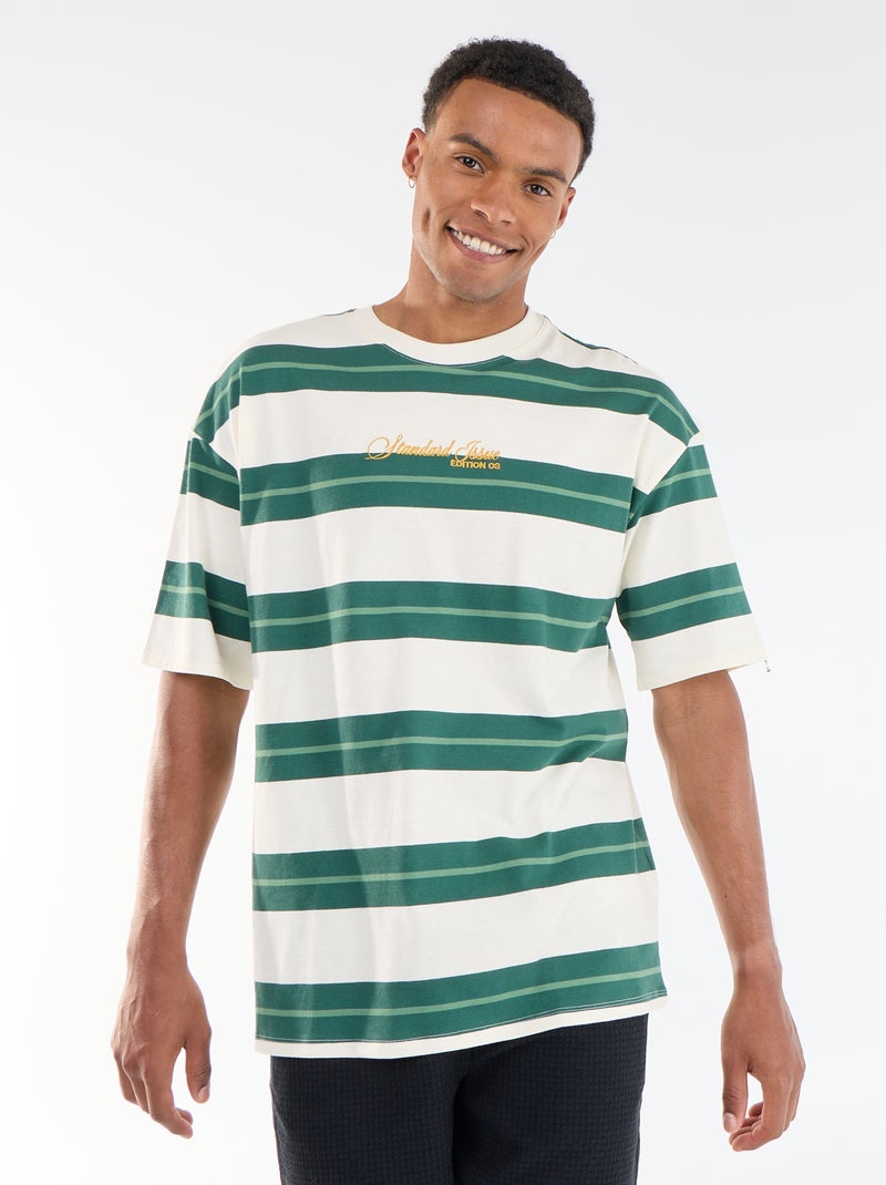 Gestreept T-shirt met korte mouwen Groen - Kiabi