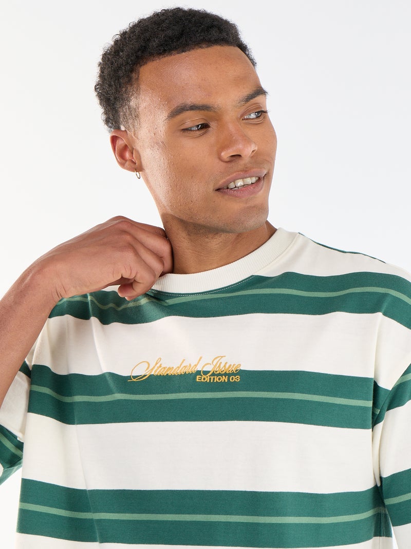 Gestreept T-shirt met korte mouwen Groen - Kiabi