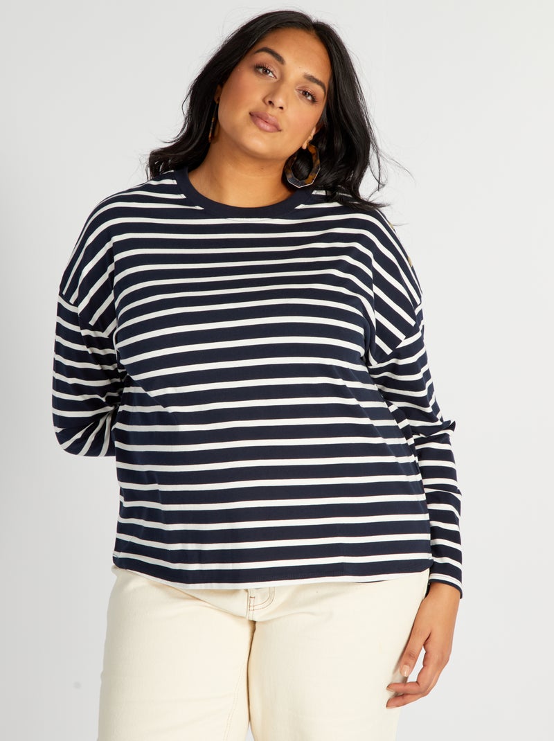 Gestreept T-shirt met lange mouw BLAUW - Kiabi