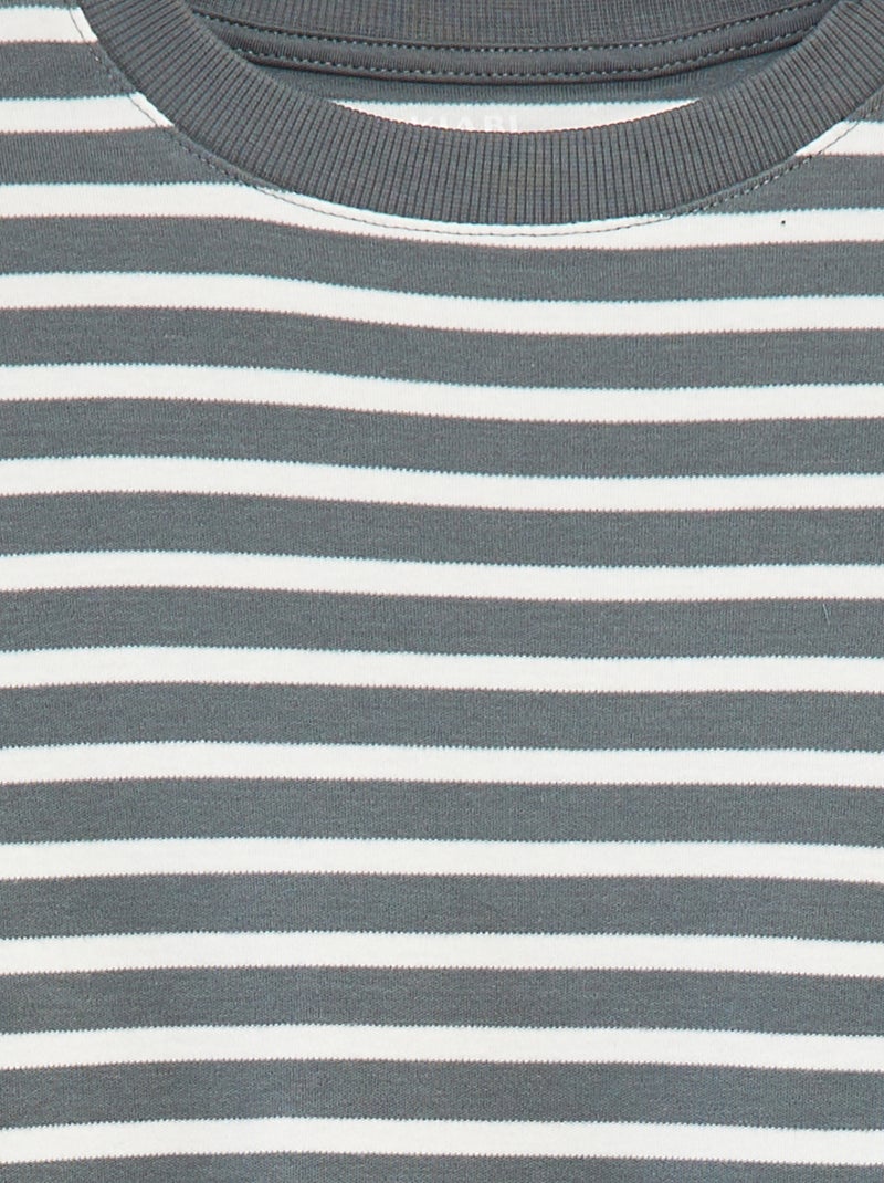 Gestreept T-shirt met lange mouw Kaki - Kiabi