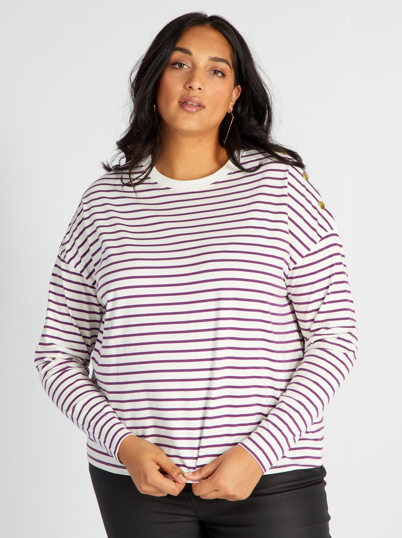 Gestreept T-shirt met lange mouw WIT - Kiabi
