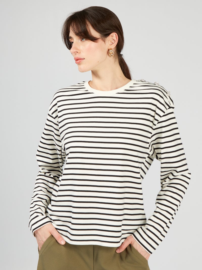 Gestreept T-shirt met lange mouw WIT - Kiabi