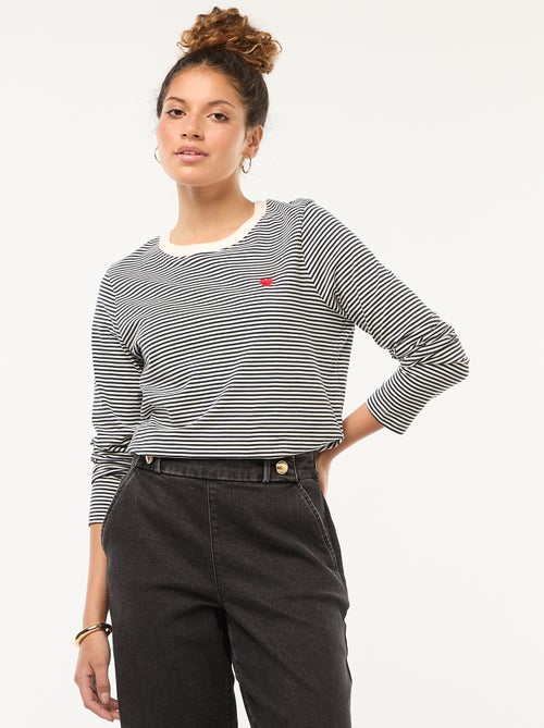 Gestreept T-shirt met lange mouwen en geborduurd hartje | 'JDY' - Kiabi