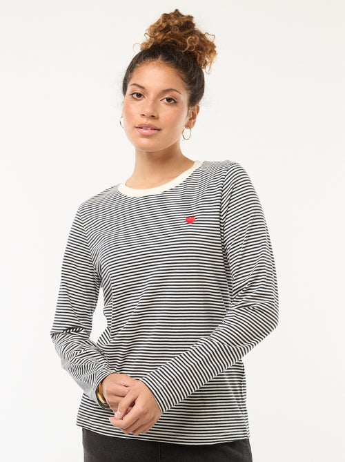 Gestreept T-shirt met lange mouwen en geborduurd hartje | 'JDY' - Kiabi