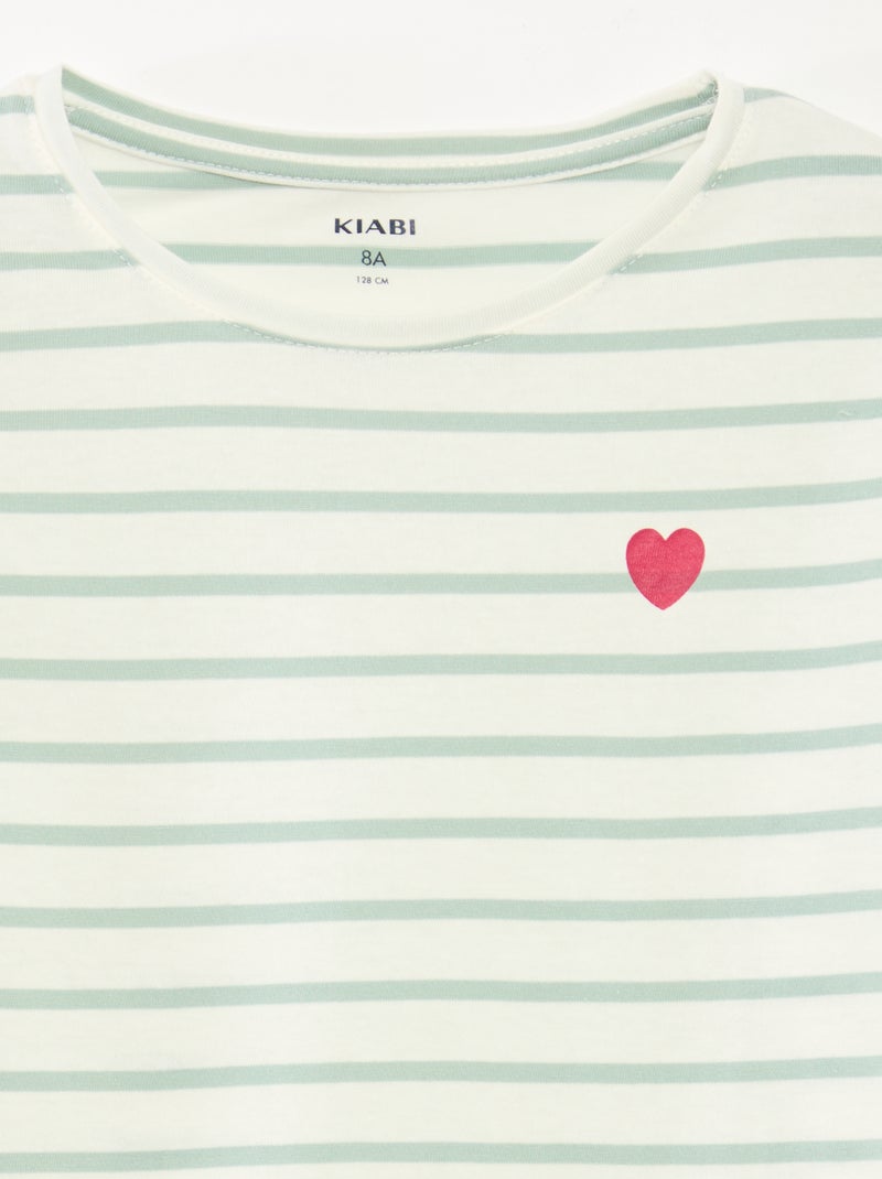 Gestreept T-shirt met lange mouwen en ronde hals Groen - Kiabi