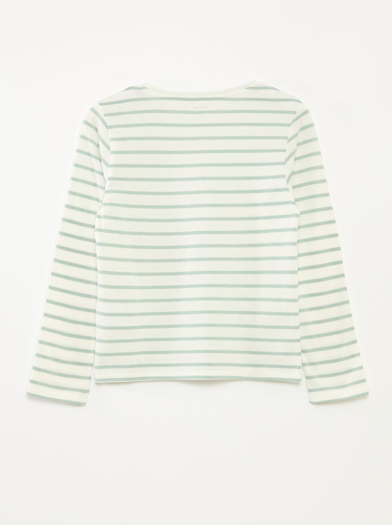 Gestreept T-shirt met lange mouwen en ronde hals Groen - Kiabi