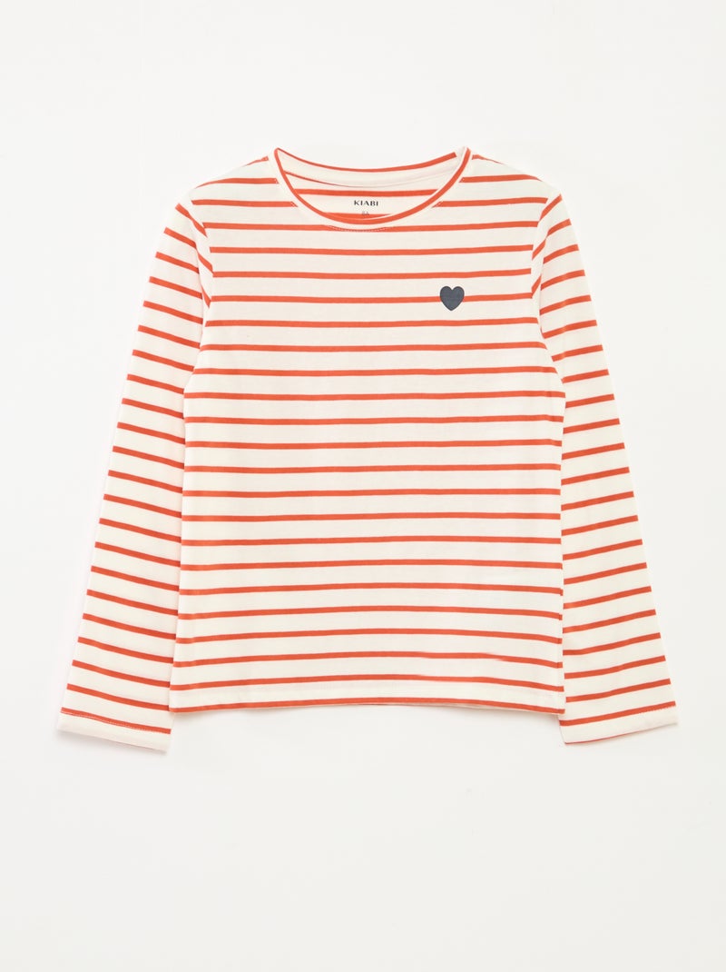 Gestreept T-shirt met lange mouwen en ronde hals Oranje - Kiabi