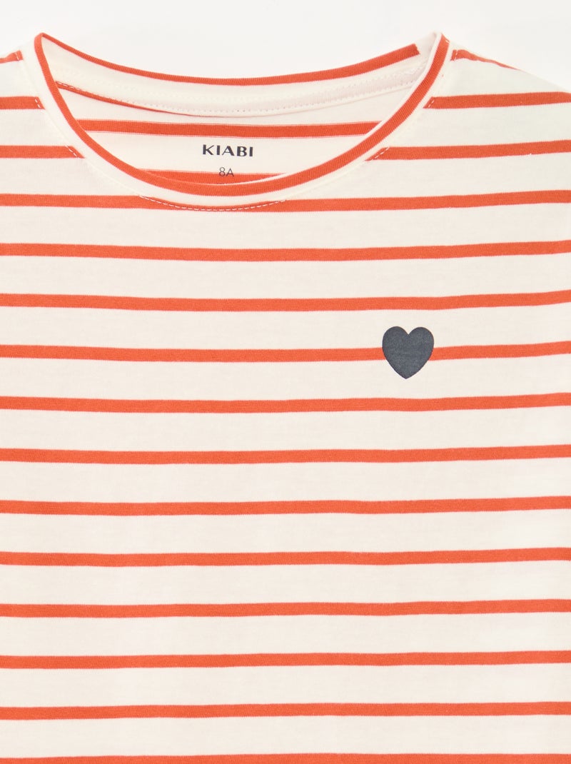 Gestreept T-shirt met lange mouwen en ronde hals Oranje - Kiabi