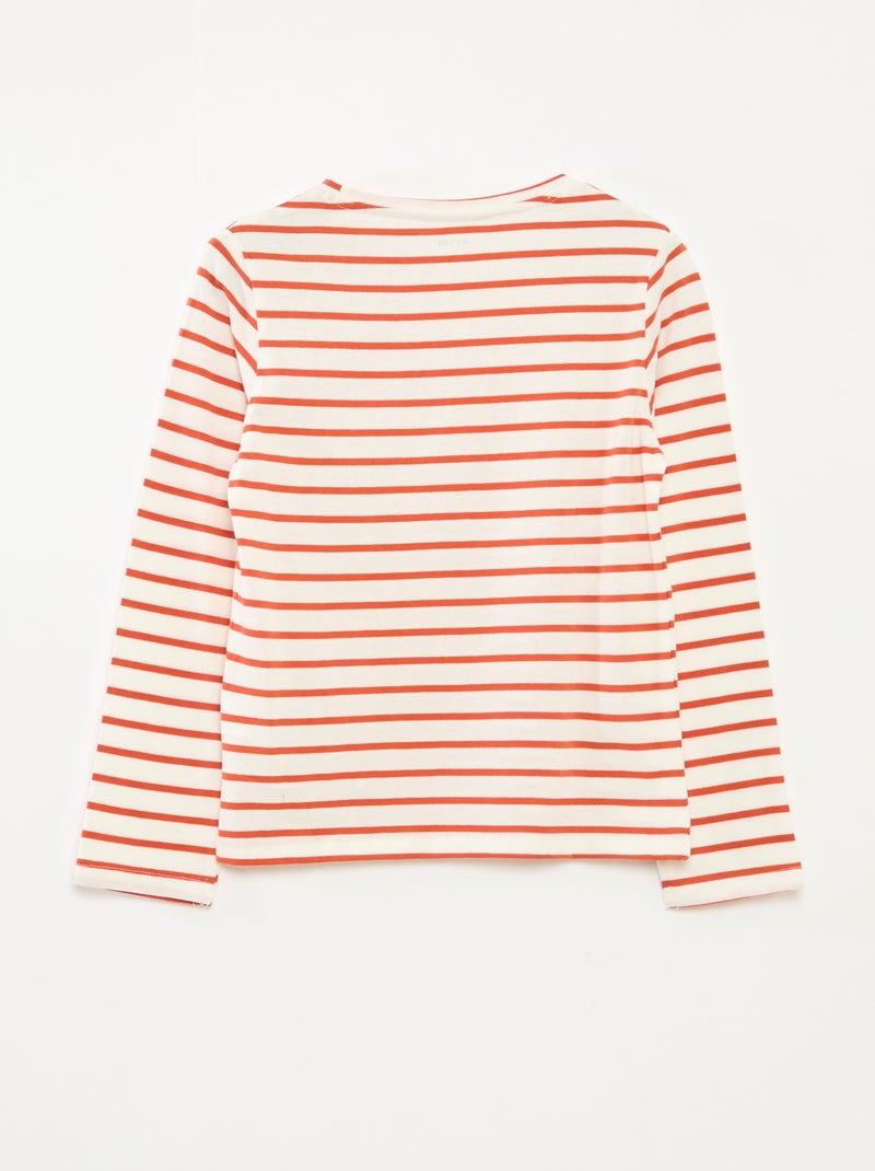 Gestreept T-shirt met lange mouwen en ronde hals Oranje - Kiabi
