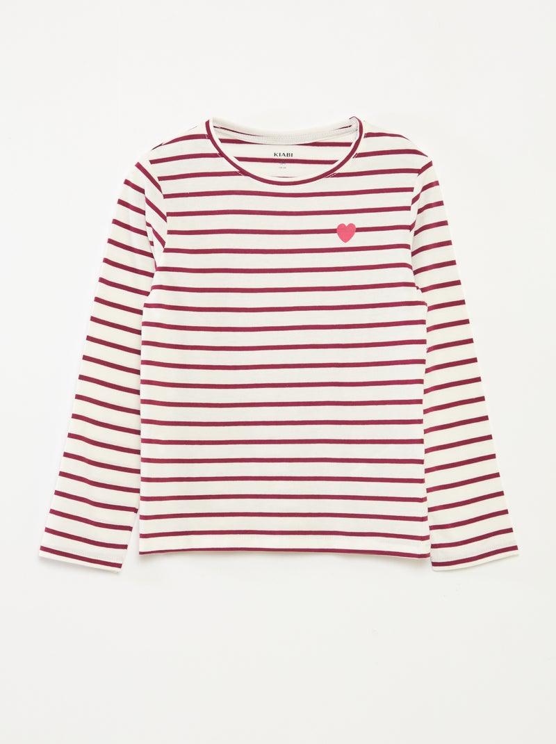 Gestreept T-shirt met lange mouwen en ronde hals Rood - Kiabi