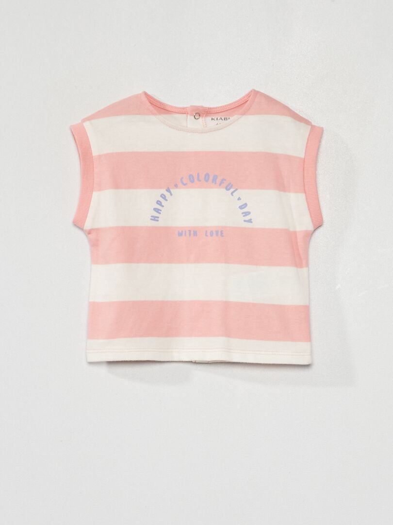 Gestreept T-shirt met opschrift roze gestreept - Kiabi