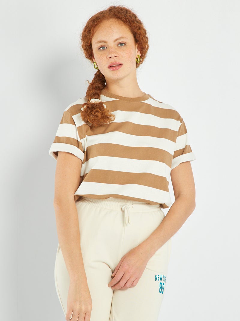 Gestreept T-shirt van jersey Bruin - Kiabi