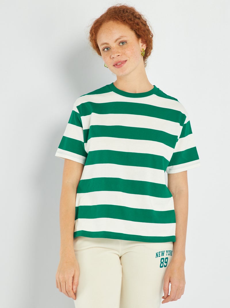 Gestreept T-shirt van jersey Groen - Kiabi