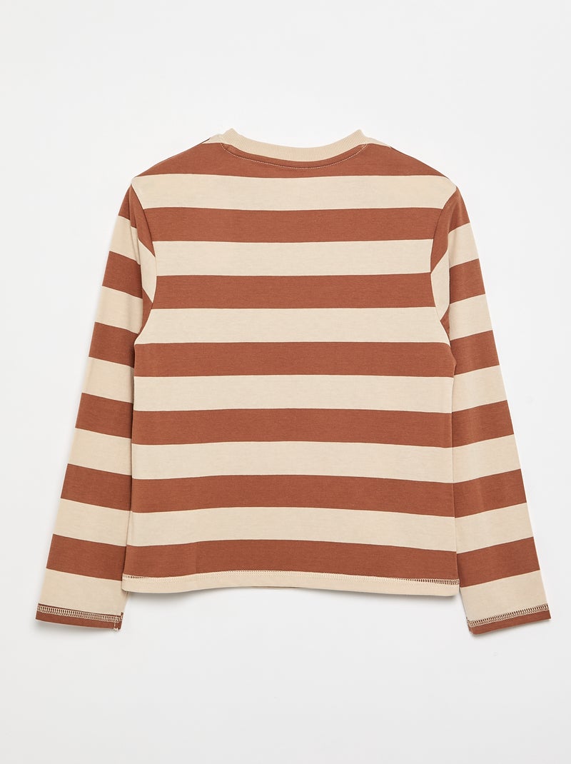 Gestreept T-shirt van jersey met lange mouwen Biege - Kiabi