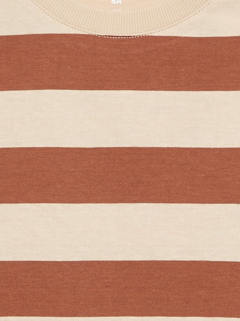Gestreept T-shirt van jersey met lange mouwen Biege - Kiabi