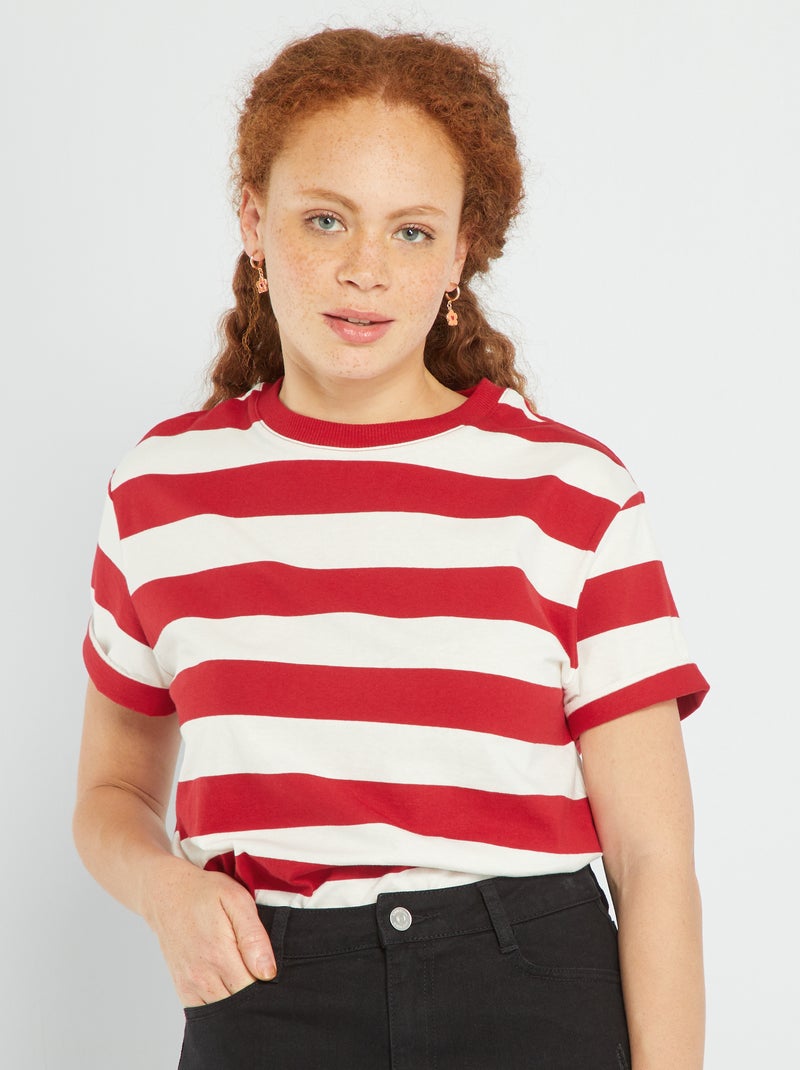Gestreept T-shirt van jersey Rood - Kiabi