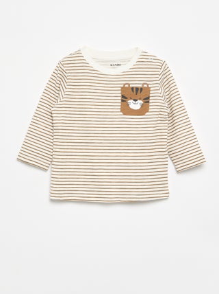 Gestreept T-shirt van jerseytricot met lange mouwen