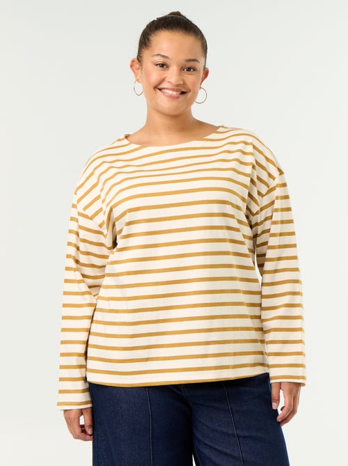 Gestreept T-shirt van jerseytricot met lange mouwen - Kiabi Gestreept T-shirt van jerseytricot met lange mouwen - Kiabi