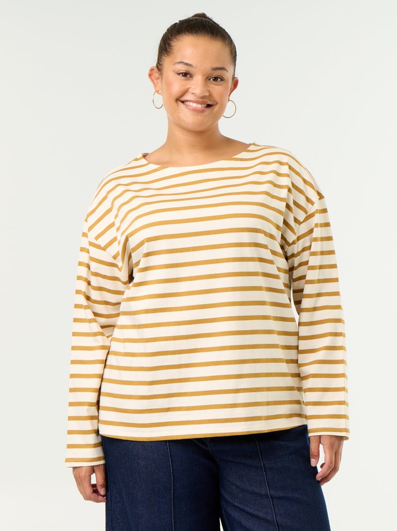 Gestreept T-shirt van jerseytricot met lange mouwen Geel - Kiabi
