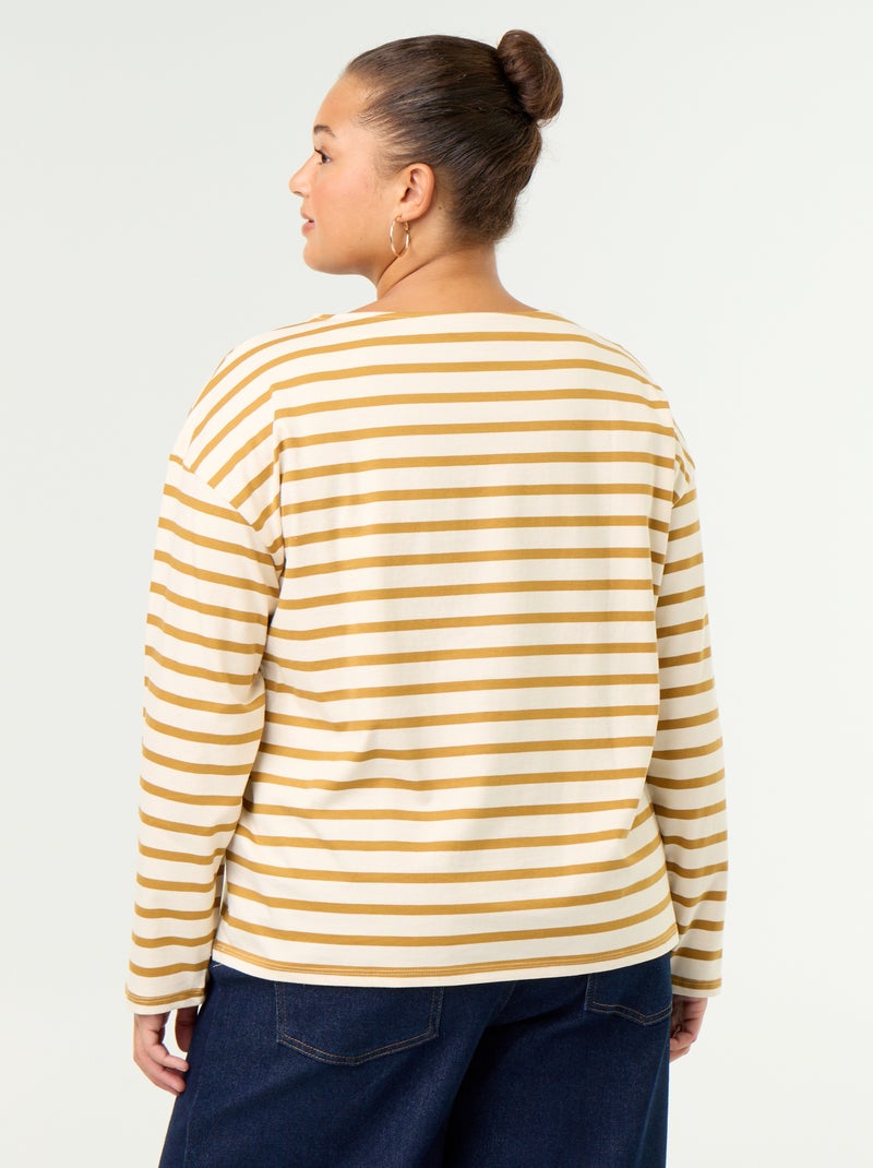 Gestreept T-shirt van jerseytricot met lange mouwen Geel - Kiabi
