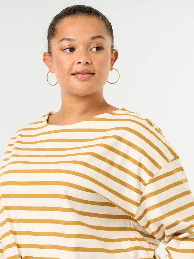 Gestreept T-shirt van jerseytricot met lange mouwen Geel - Kiabi