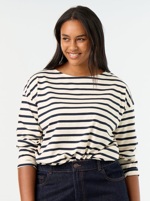 Gestreept T-shirt van jerseytricot met lange mouwen - Kiabi Gestreept T-shirt van jerseytricot met lange mouwen - Kiabi