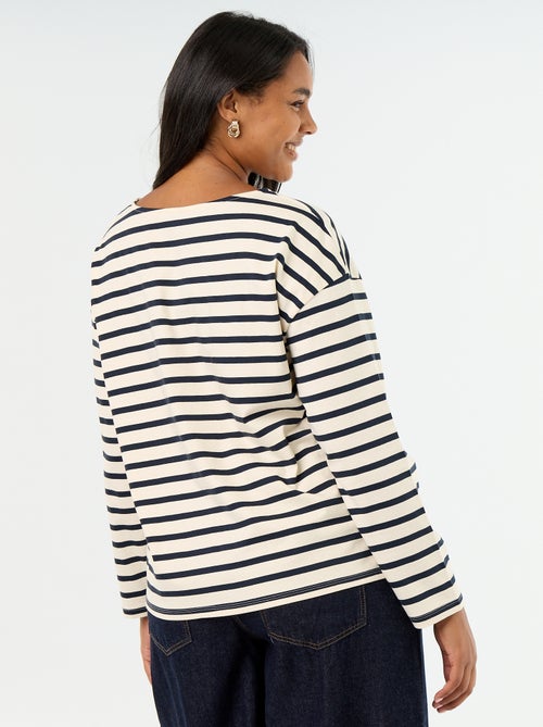 Gestreept T-shirt van jerseytricot met lange mouwen - Kiabi Gestreept T-shirt van jerseytricot met lange mouwen - Kiabi