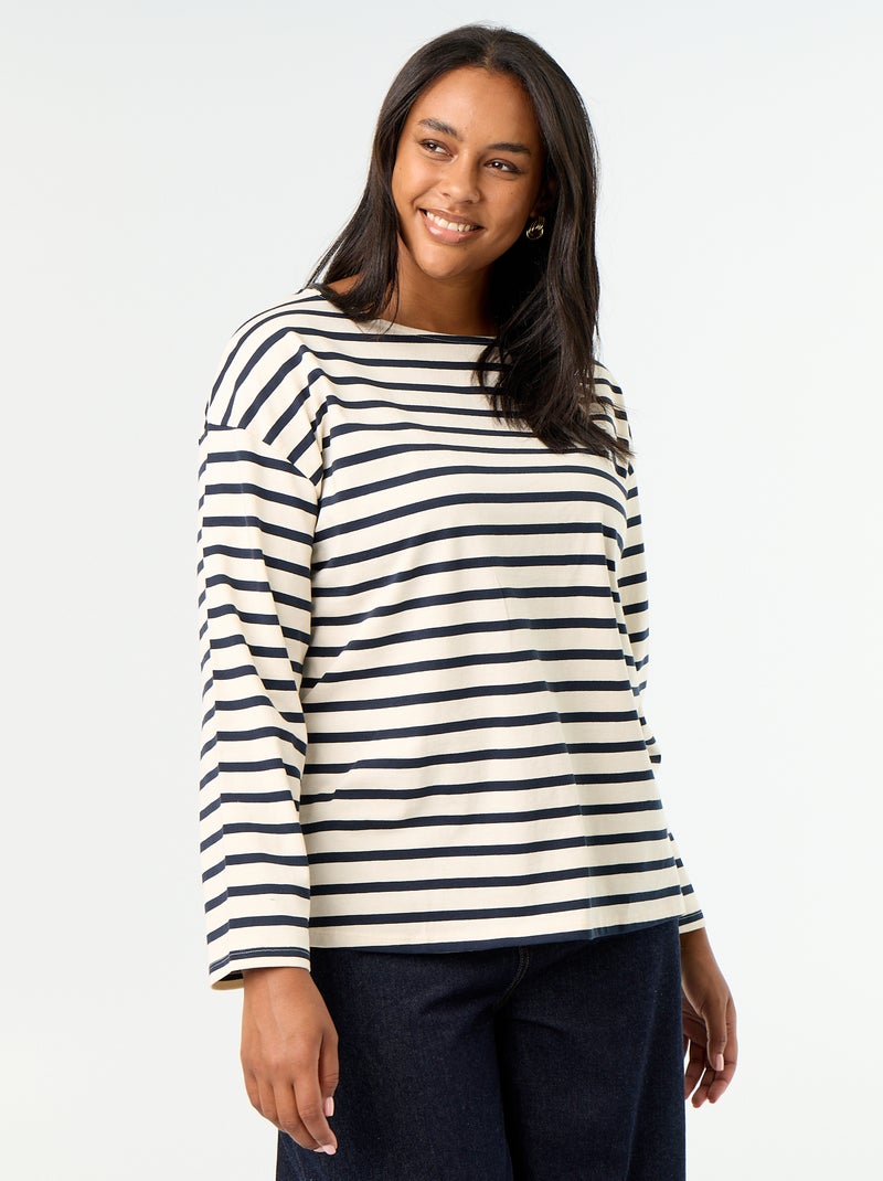 Gestreept T-shirt van jerseytricot met lange mouwen Wit - Kiabi