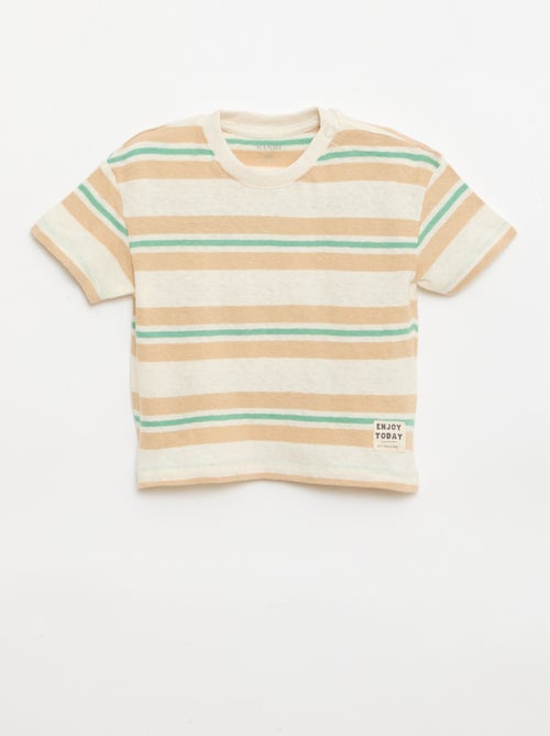 Gestreept T-shirt van katoen en linnen jerseytricot - Kiabi