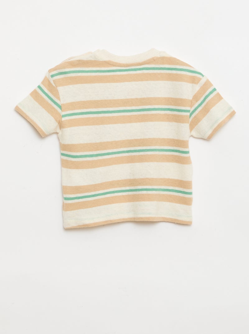 Gestreept T-shirt van katoen en linnen jerseytricot Biege - Kiabi