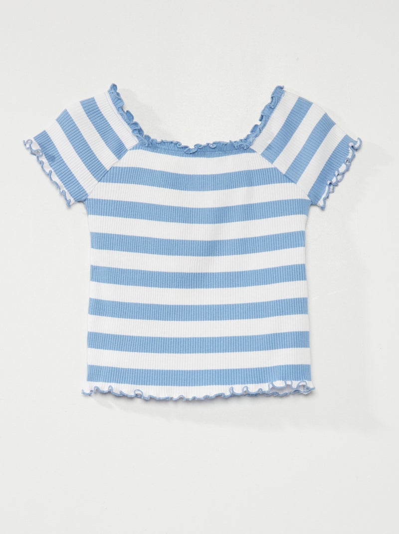 Gestreept T-shirt van ribstof blauw gestreept - Kiabi