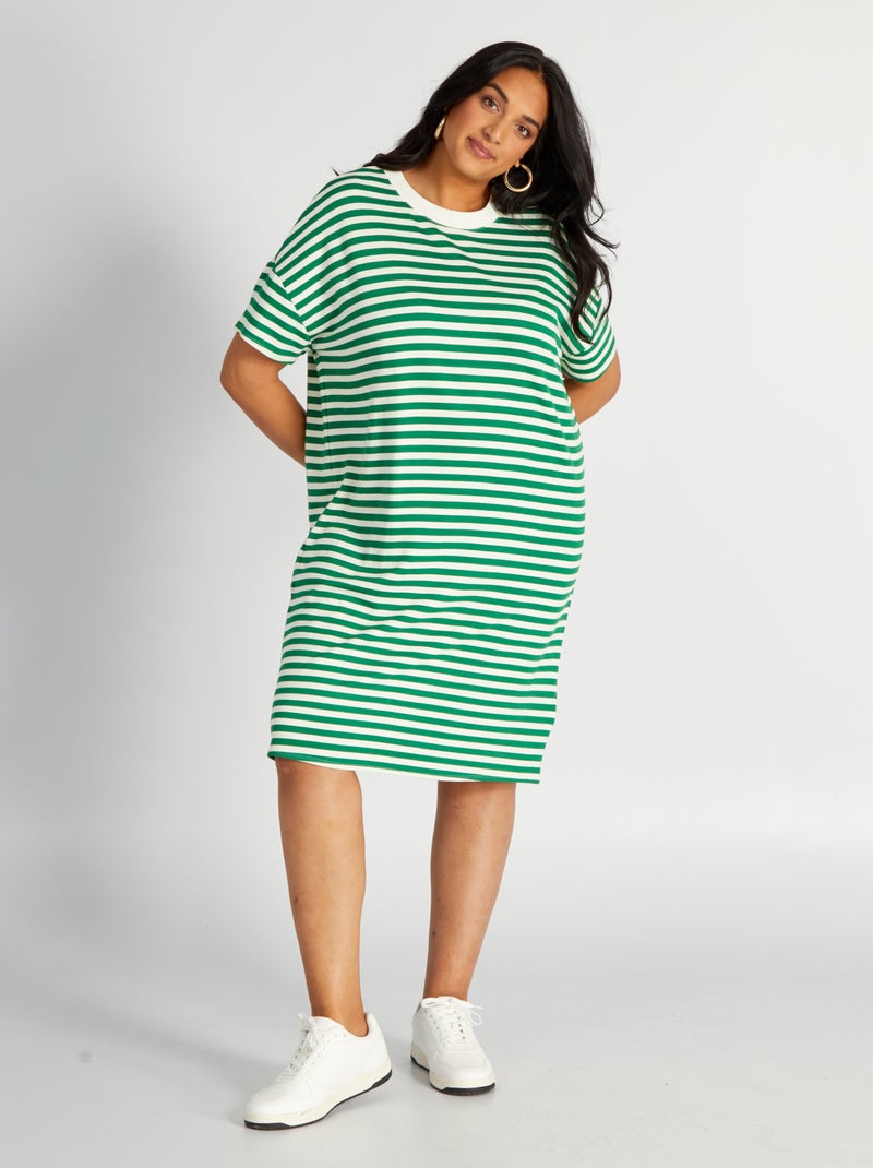 Gestreept T-shirtjurk met korte mouw GROEN - Kiabi