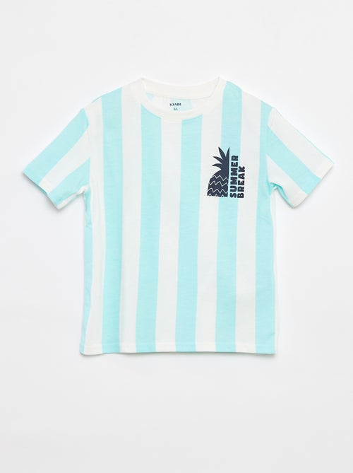 Gestreept T-shrit met korte mouwen en 'summer'-print - Kiabi