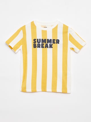 Gestreept T-shrit met korte mouwen en 'summer'-print