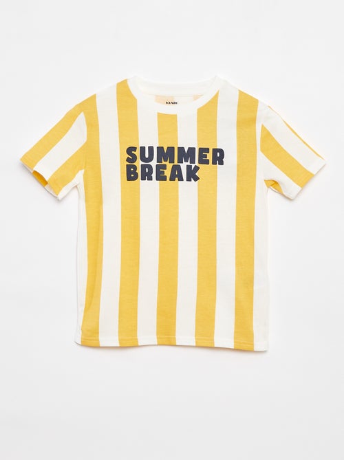 Gestreept T-shrit met korte mouwen en 'summer'-print - Kiabi