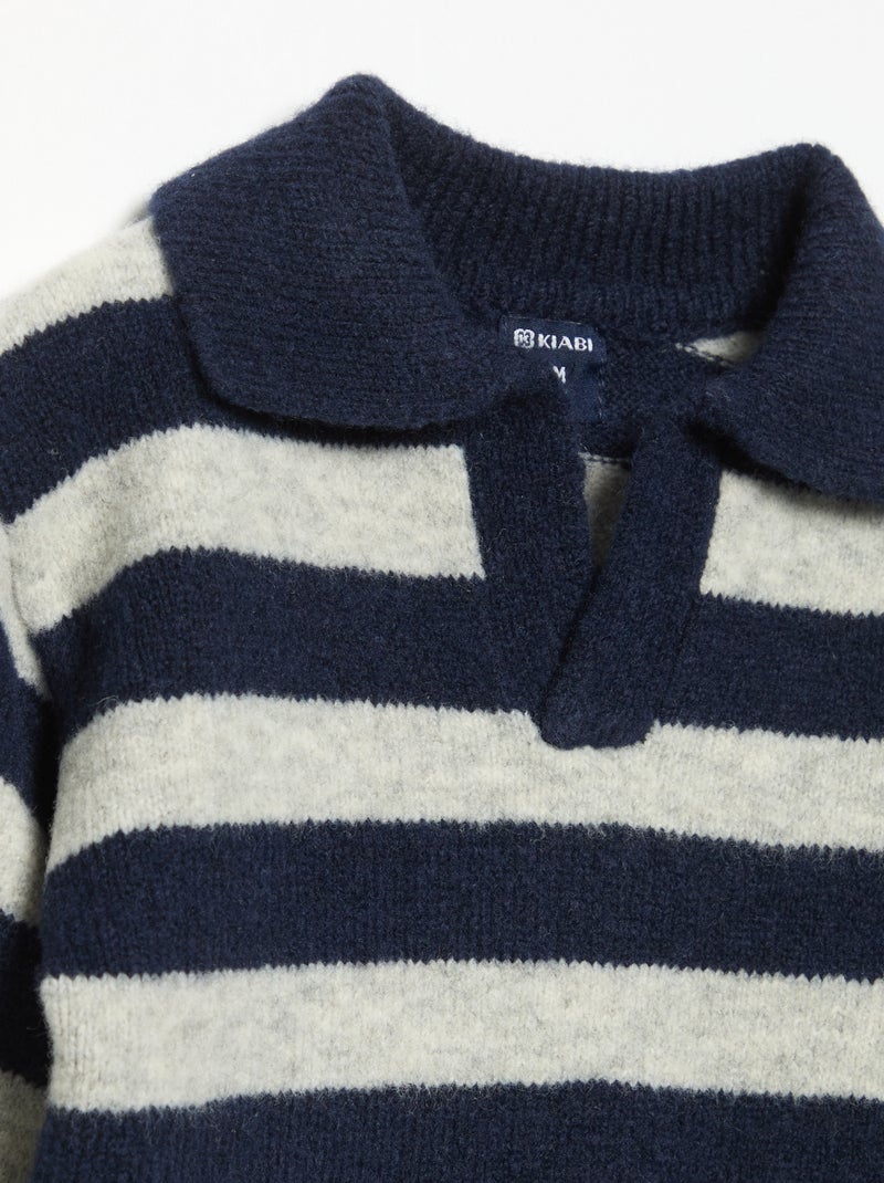 Gestreept trui met ongeknoopte polokraag Blauw - Kiabi