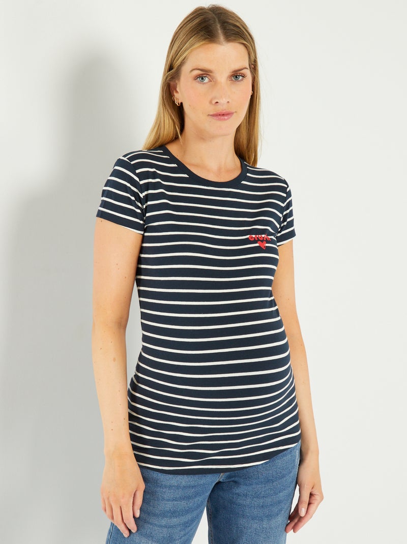 Gestreept zwangerschapsshirt met opschrift BLAUW - Kiabi