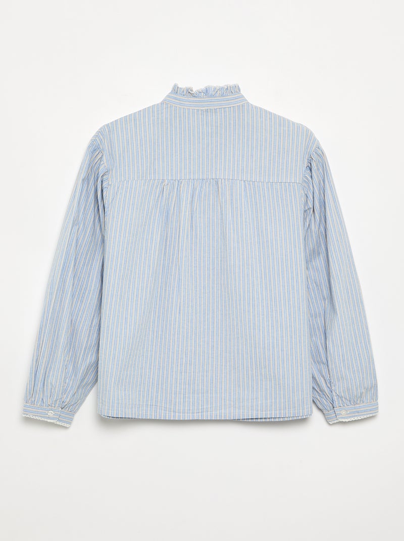 Gestreepte blouse met fantasiekraag Blauw - Kiabi