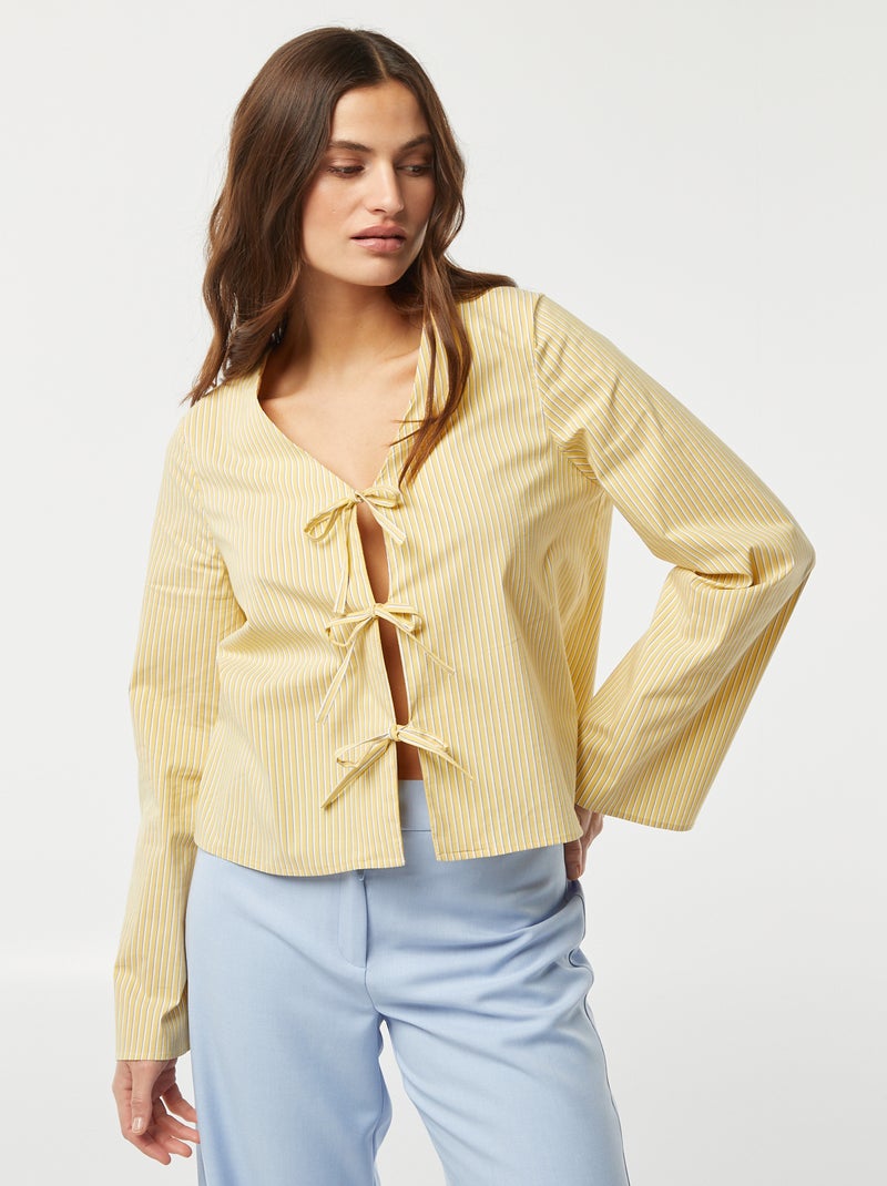 Gestreepte blouse met knooplintjes GEEL - Kiabi