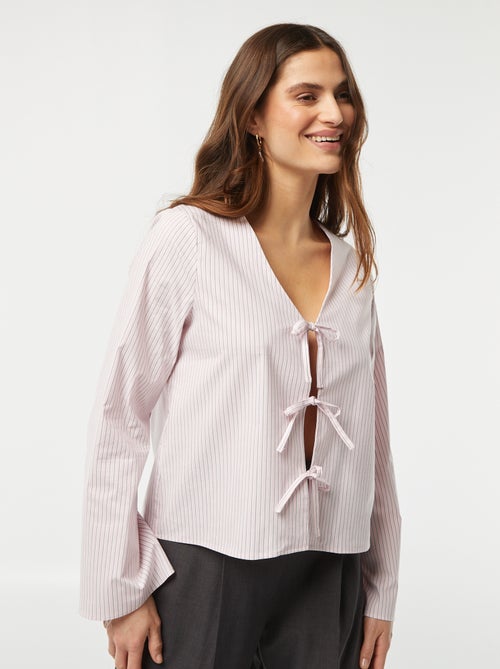 Gestreepte blouse met knooplintjes - Kiabi