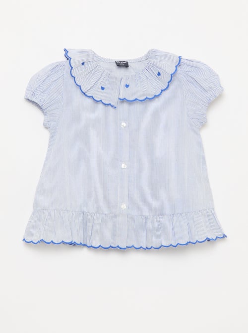 Gestreepte blouse met korte mouwen en gerimpelde onderkant - Kiabi