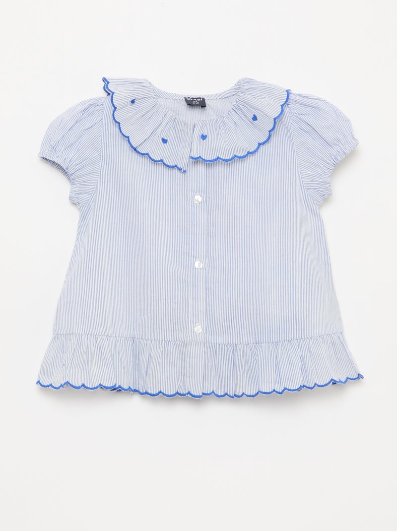 Gestreepte blouse met korte mouwen en gerimpelde onderkant Blauw - Kiabi