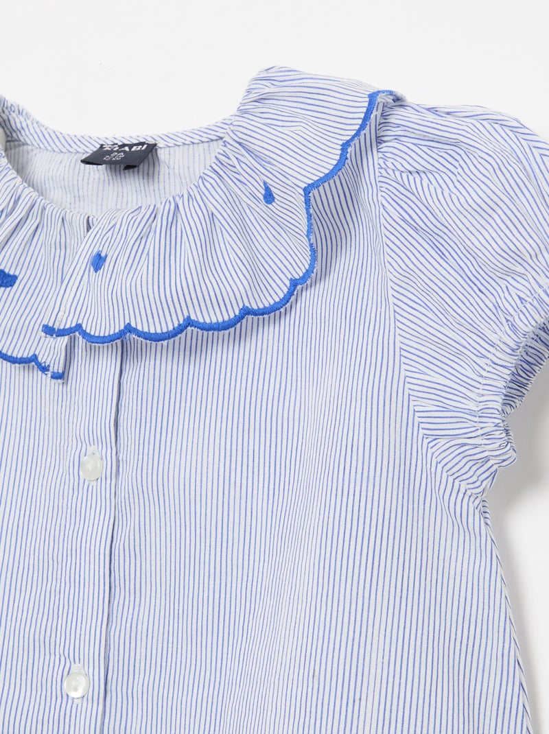 Gestreepte blouse met korte mouwen en gerimpelde onderkant Blauw - Kiabi