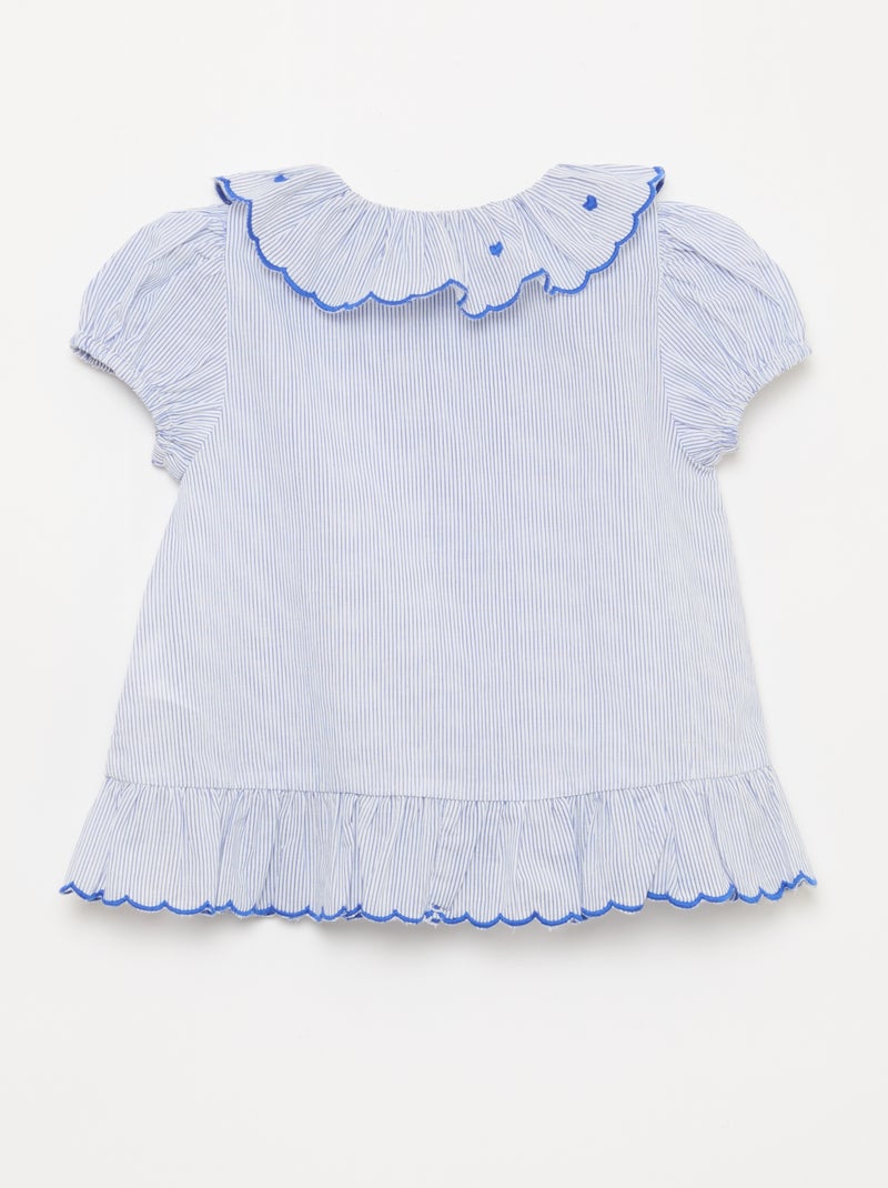 Gestreepte blouse met korte mouwen en gerimpelde onderkant Blauw - Kiabi